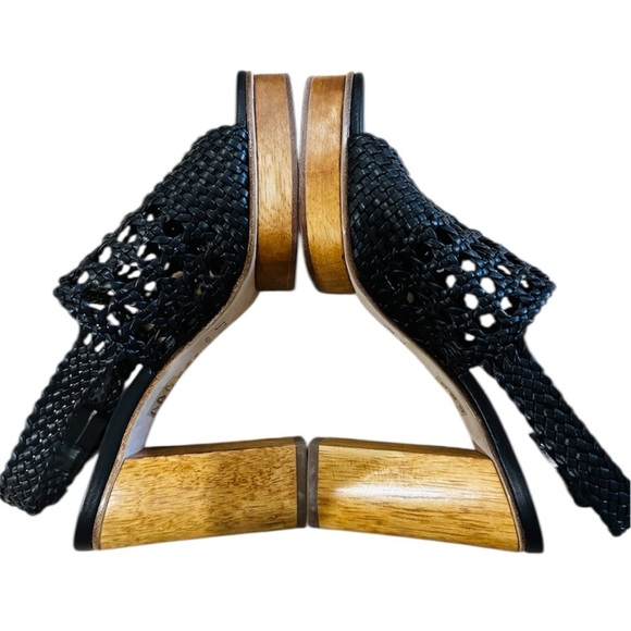 STAUD Black leather Woven Platform Sandals size 8 - Picture 5 of 11